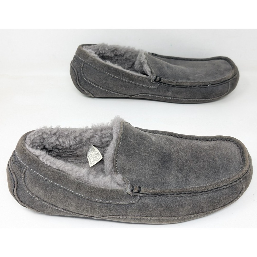 UGG Ascot Suede Gray Shearling Wool Lined Slippers Men's 1016593 Men's Size 12